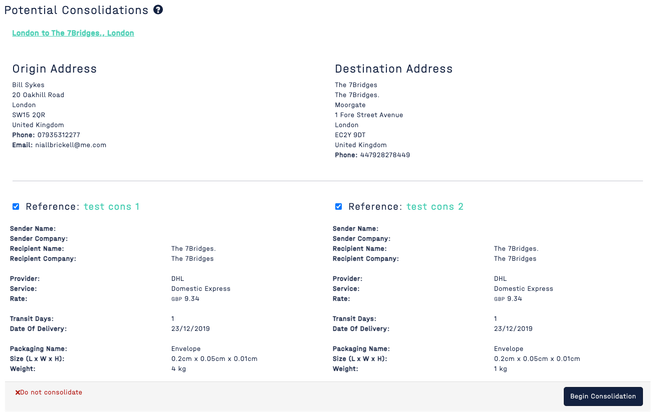 Consolidate a Shipment